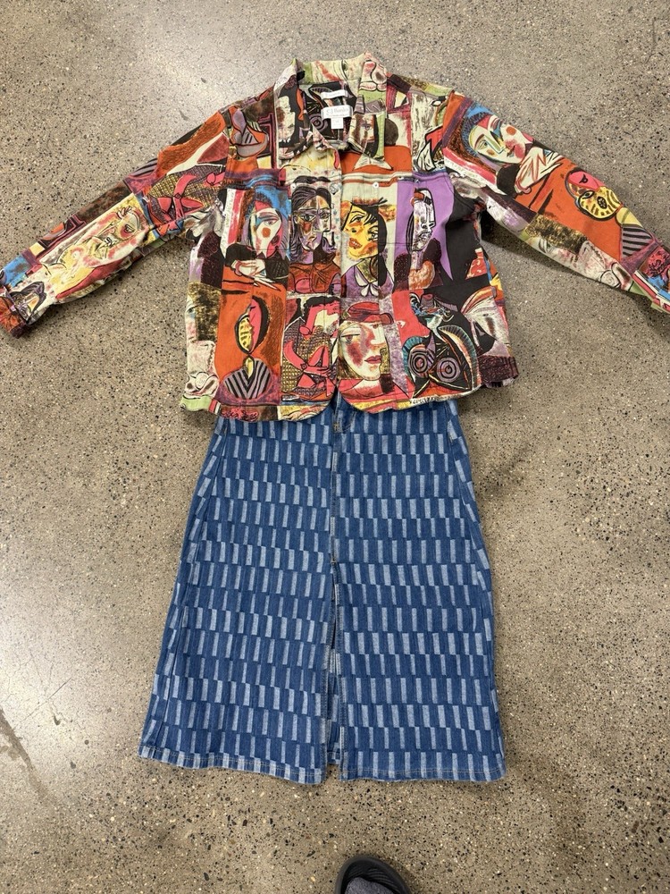 Christopher Banks Jacket Womens 1X Colorful Picasso Designer Graphic Abstract CJ-image