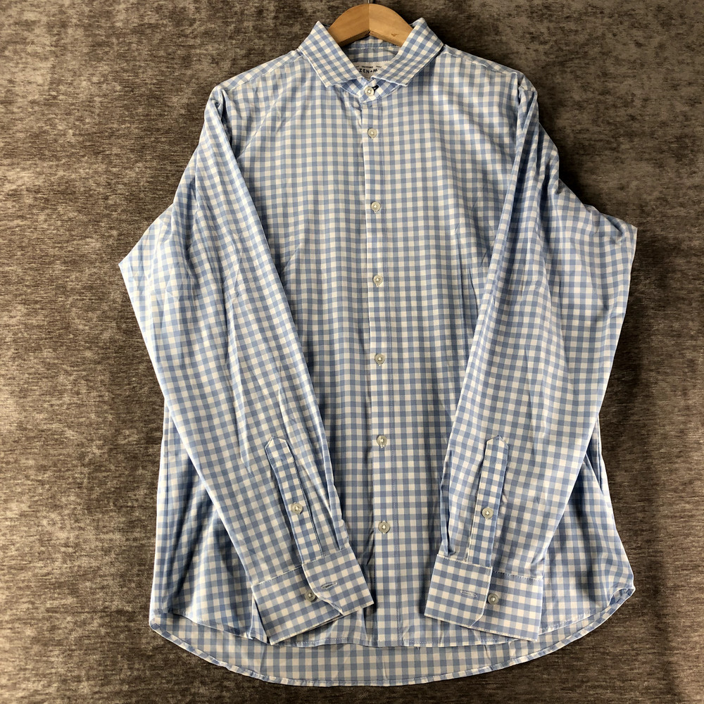 Mizzen + Main Leeward Collection Men's XL Trim Fit Plaid L/S Blue Button Shirt