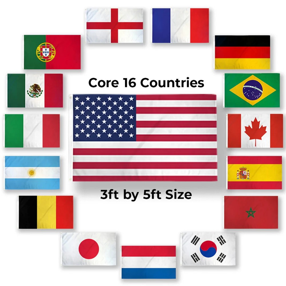 16 FIFA World Cup 2026 Country Flags 3x5ft Soccer Team Flag Set