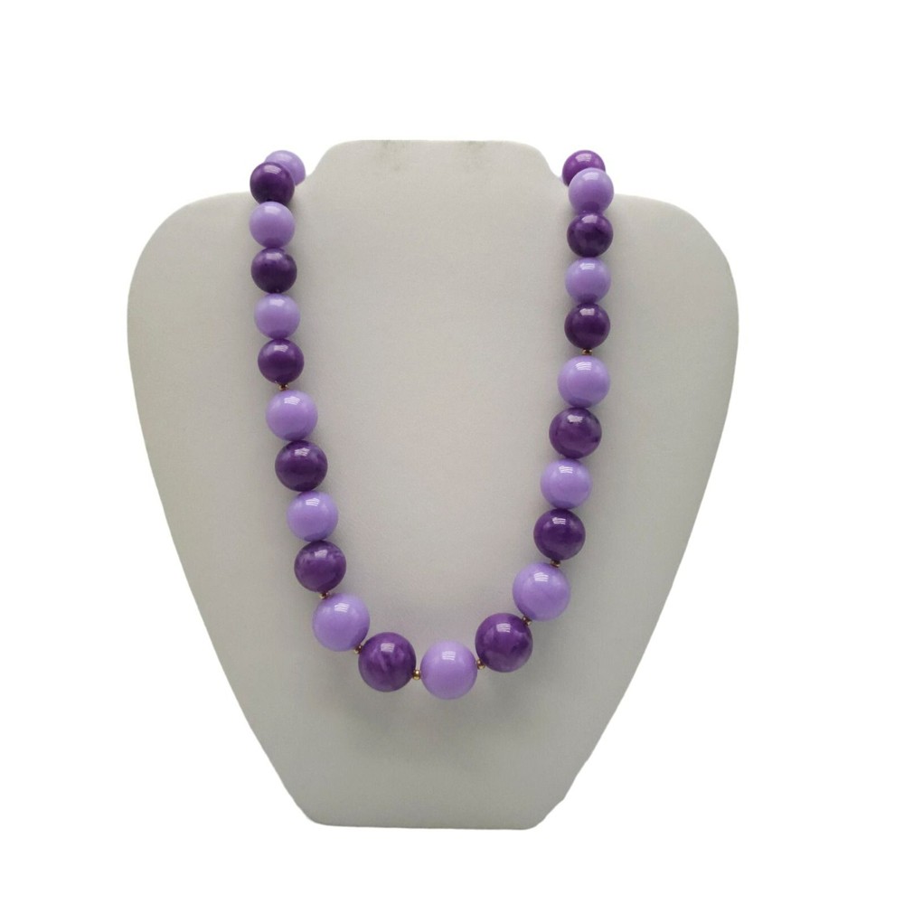 Purple Acrylic Beaded Necklace Gold Tone Spring Ring Closure Vintage
