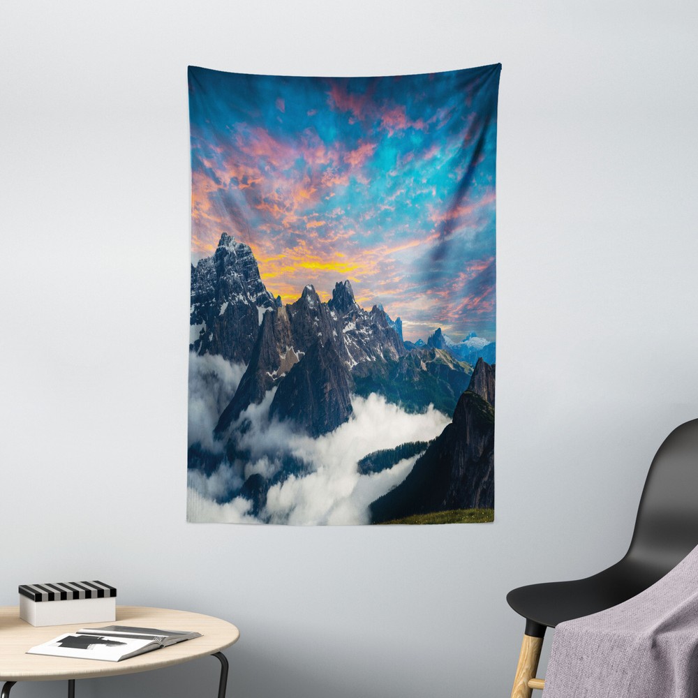 Mountain Tapestry Alpine Clouds Foggy Print Wall Hanging Decor