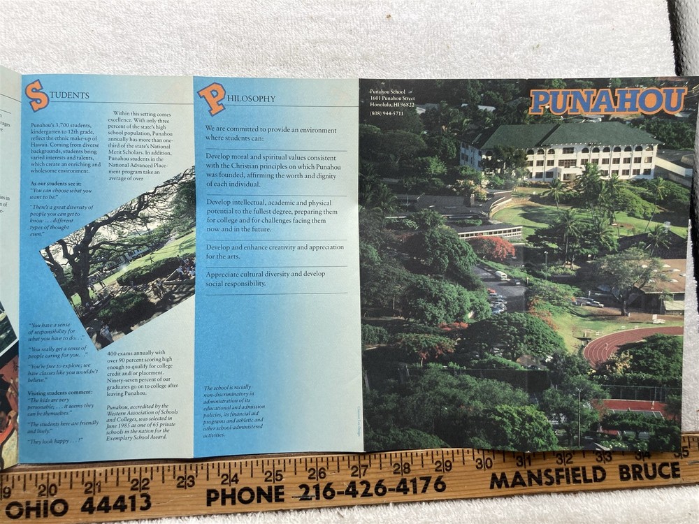 1970s 1980s Punahou School Honolulu Hawaii Informational Brochure  Vtg