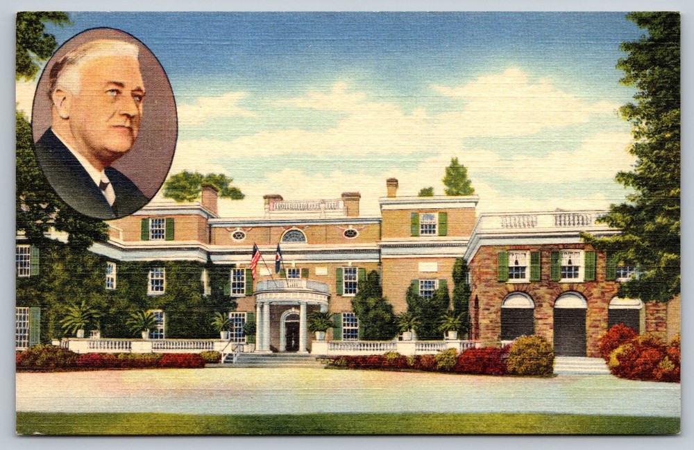 Vintage Franklin D. Roosevelt Home Hyde Park NY Linen Postcard 1946