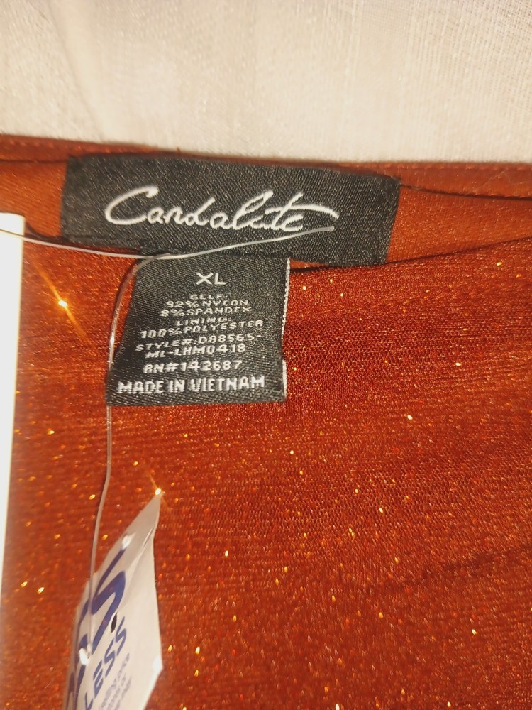Candalite orange sparkley long sleeve side ruched dress SizeX L New with tag