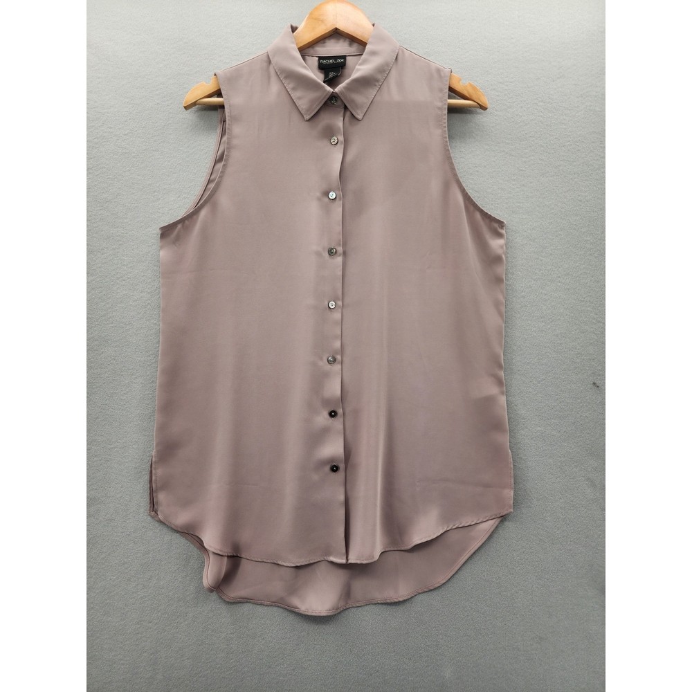 Rachel Zoe Mauve Sleeveless Button Down Blouse High Low Hem Top Womens Large
