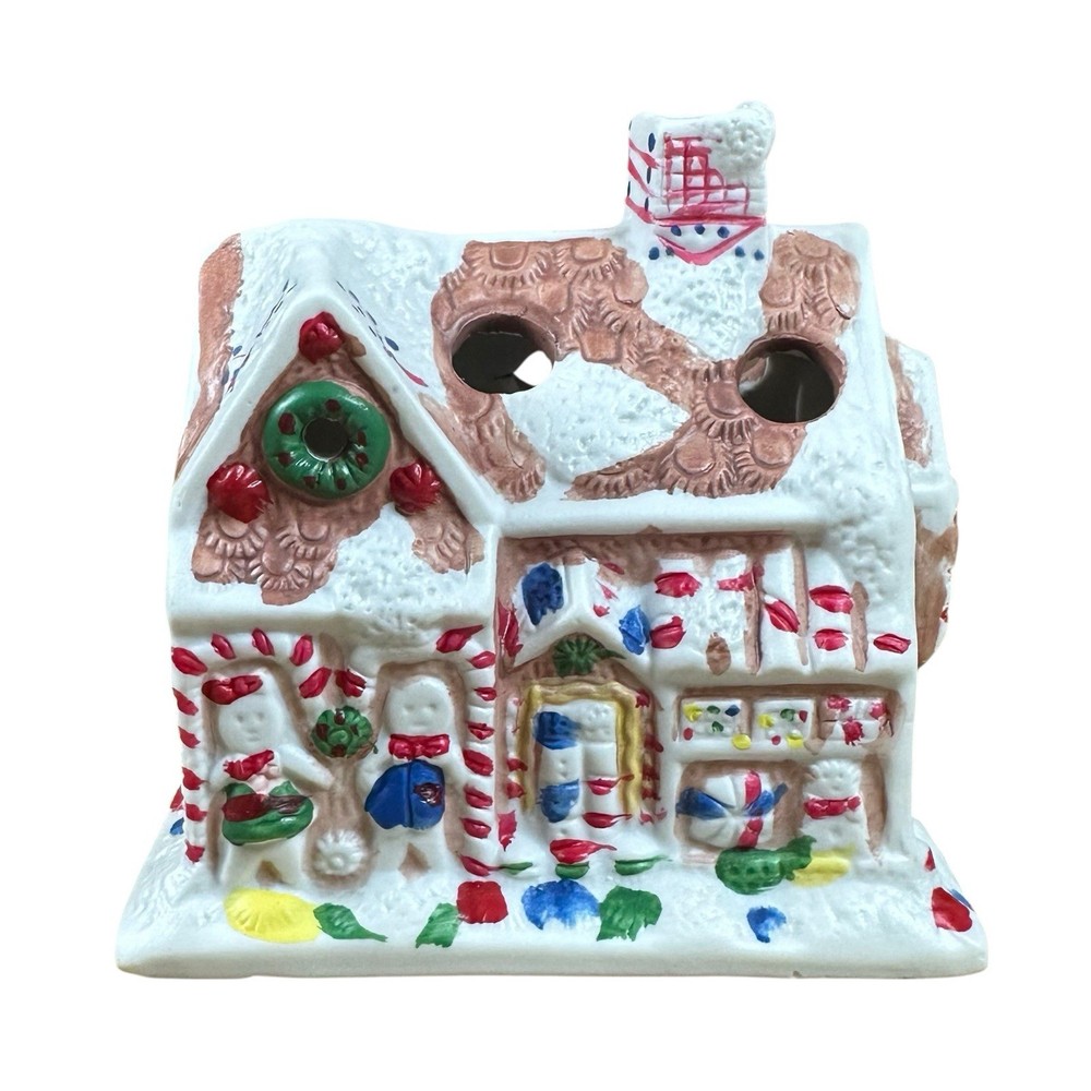 Gingerbread House Porcelain Candy Cane Holder Christmas Decor Hand Painted