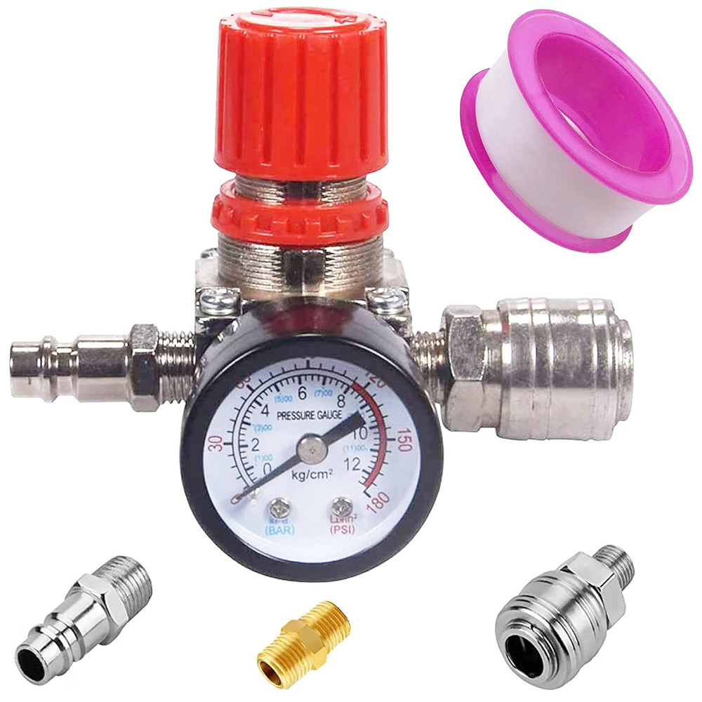 4-Way Air Compressor Pressure Switch Control Valve Regulator with Dual Dia Gauge