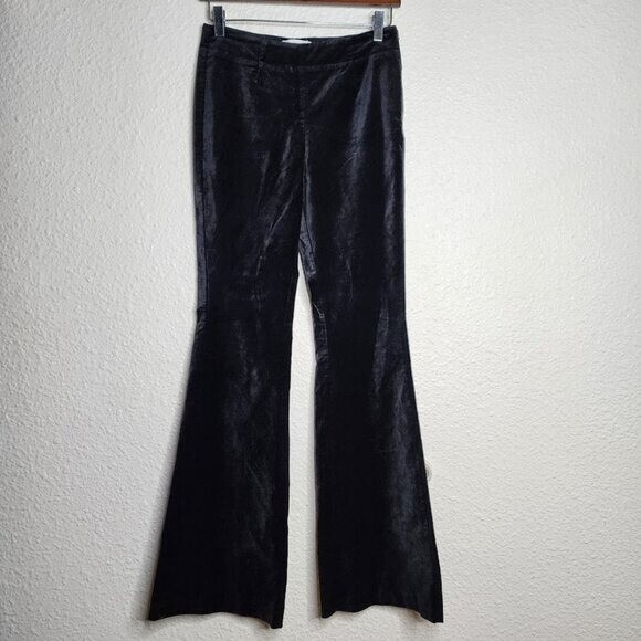 Anthropologie Womens Black Velvet Flared Pants with Side Zip Size 0