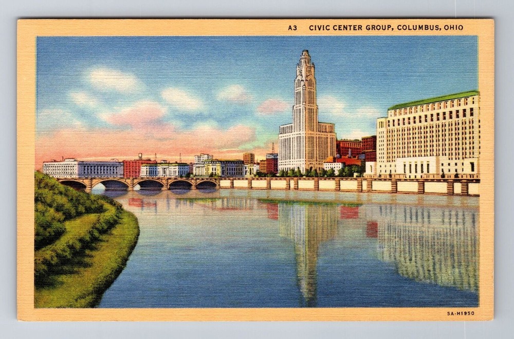 Columbus OH-Ohio, Civic Center Group, Antique Vintage Souvenir Postcard