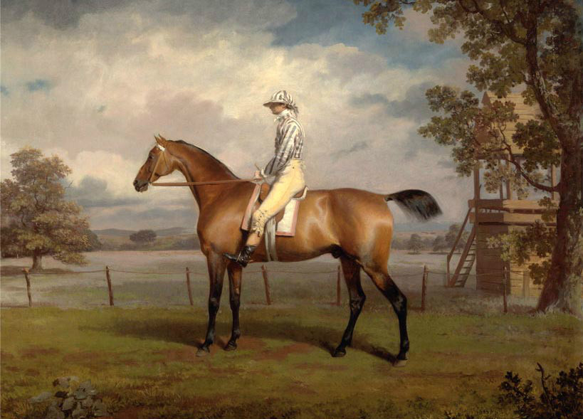Hand painted oil painting horseman rider with horse in dusk by village landscape