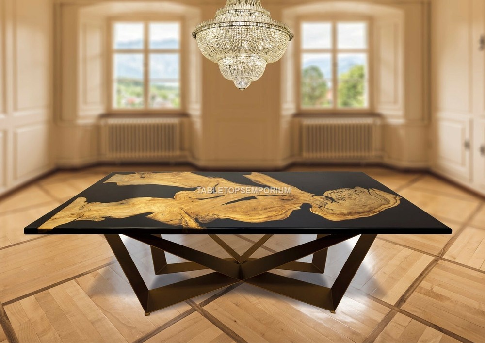 Custom Black Epoxy Table, Acacia Epoxy Chestnut Dining Table, River Epoxy Tops