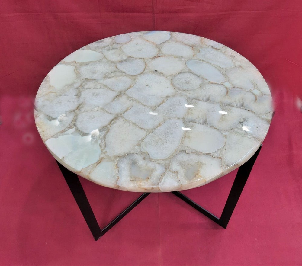 White Agate Stone Coffee Table Top 21x21 Mid Century Side End Table Art