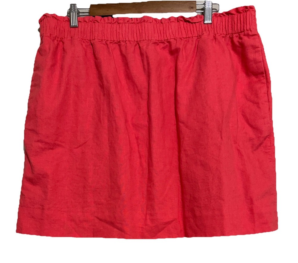 J Crew Women’s Skirt Pink Linen Blend Size 20 Mini Pockets Pull On Lined Preppy