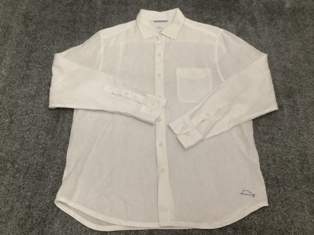 Tommy Bahama Linen Button Up Shirt Mens Size Medium White Logo