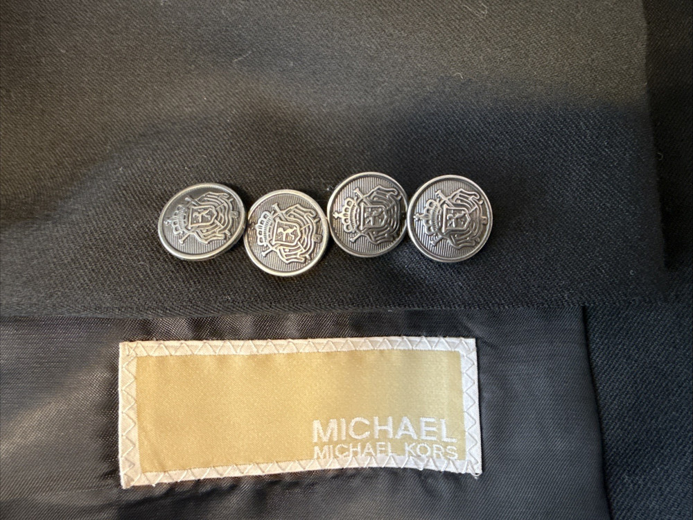 MICHAEL KORS 44L Black  Silver Metal Button Blazer Sport Coat Suit Jacket