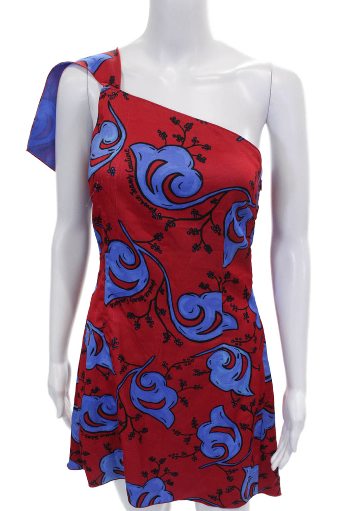Versace Jeans Couture Women Red One Shoulder Floral Mini Dress Size 2Free Shipping in US $100+ Orders | $6.95 Orders Below