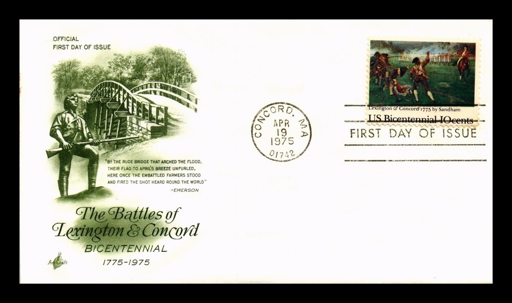 Dr Jim Stamps Us Cover Battles Of Lexington & Concord Bicentennial Fdc Artcraft