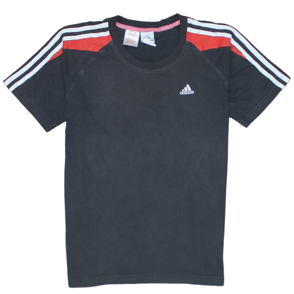 Adidas Womens T Shirt Black Raglan Jersey Three Stripe Sport Sleeves Logo XL
