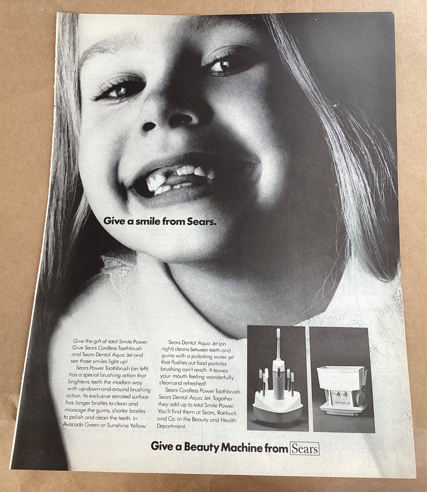 Sears print ad 1969 vintage orig retro 1960s girl electric toothbrush gift smile