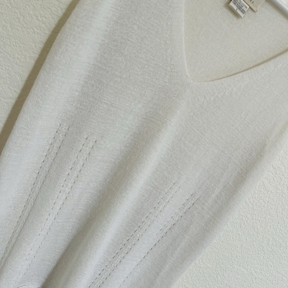 Neiman Marcus Tank Top Womens Size L White Knit Sleeveless V-Neck