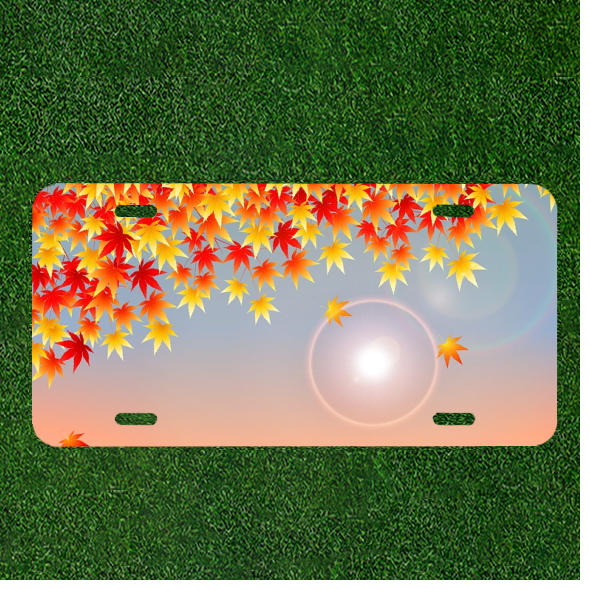 Custom Personalized License Plate Auto Tag With Fall Leaves By Outlined Sun Art