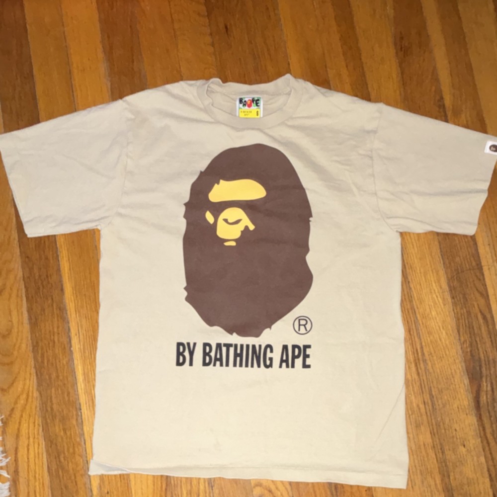 A Bathing Ape Beige Logo Cotton Jersey Men's T-Shirt Crew Neck Size S