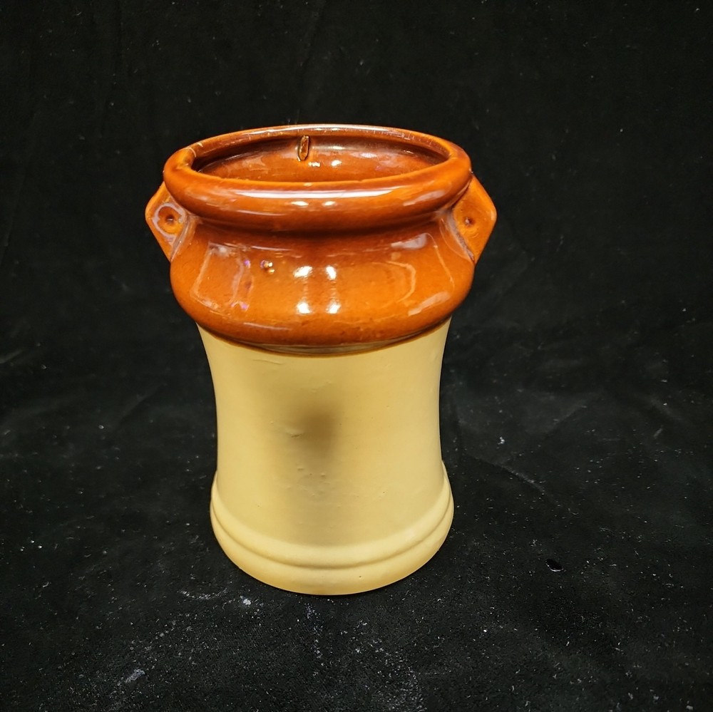 Vintage Ceramic Utensil Crock Beige & Brown Two Tone