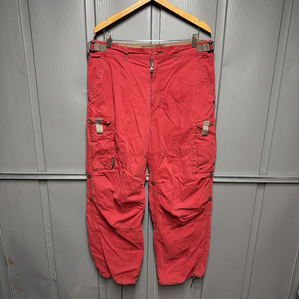 Vintage Abercrombie & Fitch Pants Red Paratrooper Cargo Y2K Baggy Mens Size L