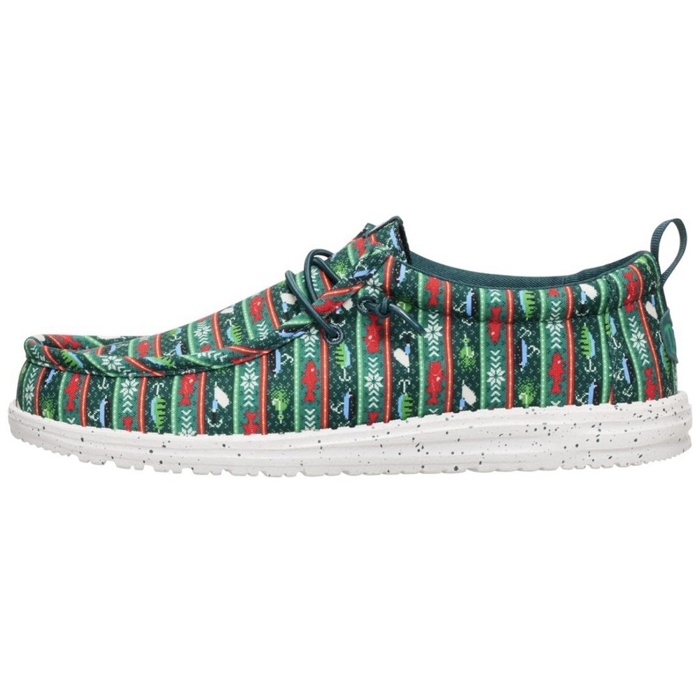 Hey Dude Shoes Wally Fishmas Sweater Slip On Christmas Green Red Mens Size 9