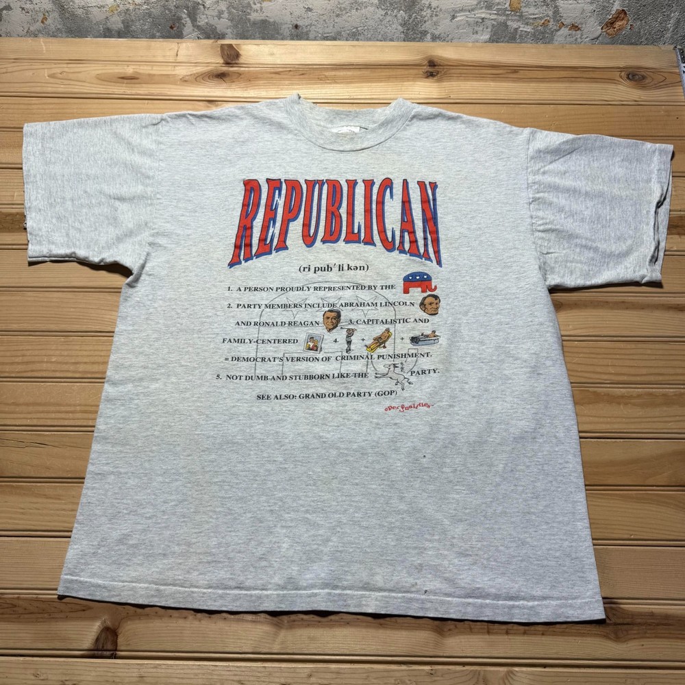 Vintage 90s Republican Definition Satire Political Cartoon Graphic Shirt Size XL