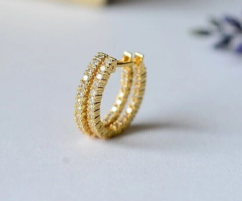2Ct Round Cut Simulated Diamond Huggie Hoops in 14K Gold Plating