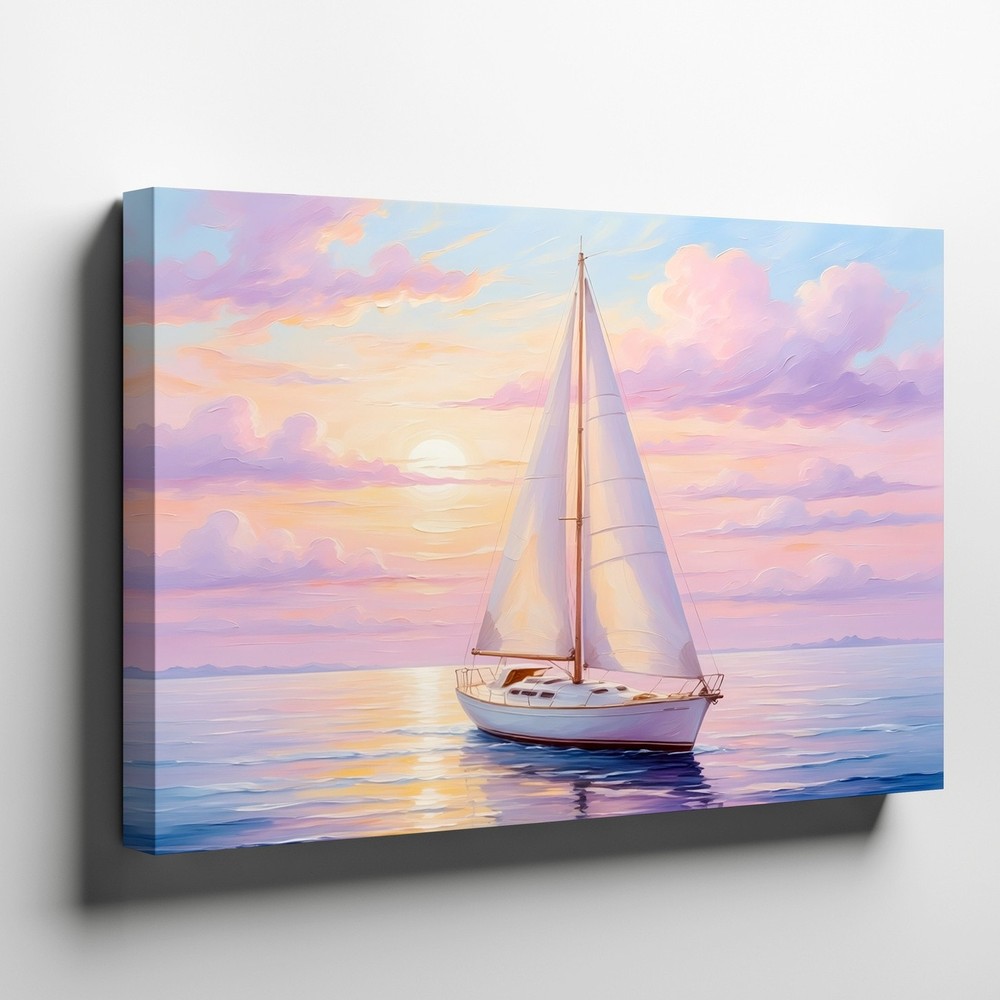 Sailboat Canvas Wall Art Ocean Sunset Seascape Nautical Decor Painting Print