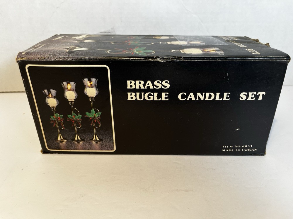 3 Vintage Brass Horn Candle Holders Christmas Bugle French Horn 9” 8” 7” Votive