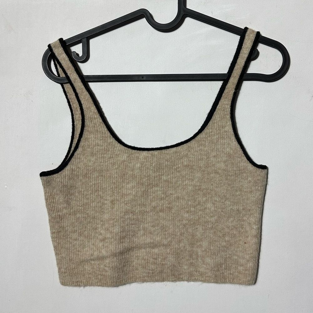Tan Fitted Crop Tank Top