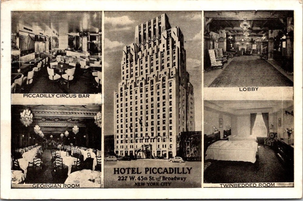 1947 Hotel Piccadilly NYC Postcard - Broadway Landmark Multi-View