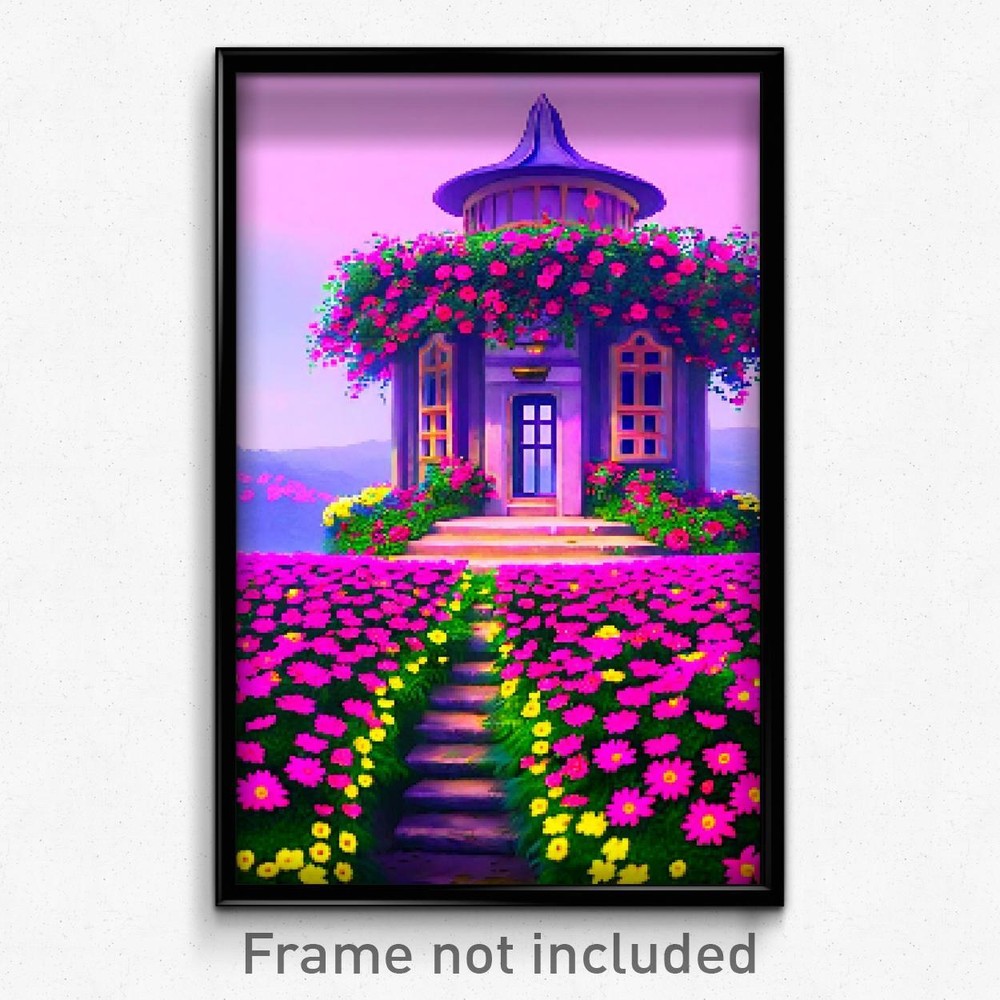 8-Bit Psychedelic Pixel Art Poster - Flowery Lookout Trippy Print