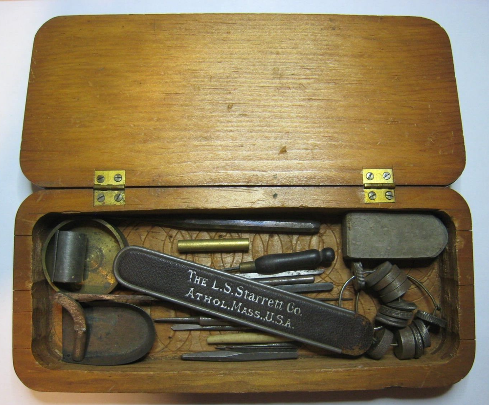 Lot of The L.S. STARRETT CO.  4” Thin Ruler in Case WITH OTHER TOOLS & BOX