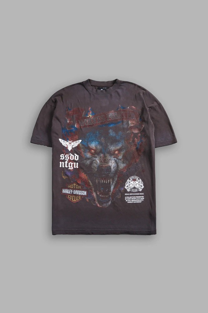 *Size M* DARC SPORT X HARLEY DAVIDSON INFERNO WOLF TEE IN DARC BROWN DRIFT WASH