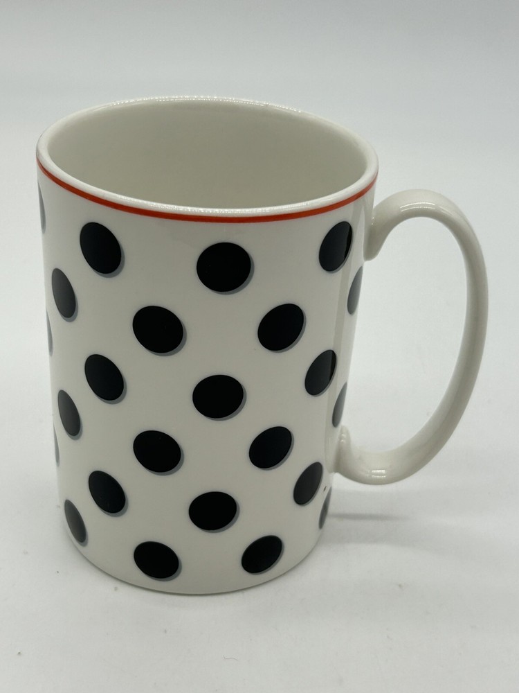 Kate Spade THINGS WE LOVE Black & White Polka Dot Orange Stripe Coffee Tea Cup