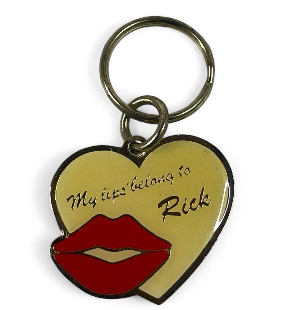 Vintage Enamel Keychain Fob Red Lips “My Lips Belong to Rick” 1.75