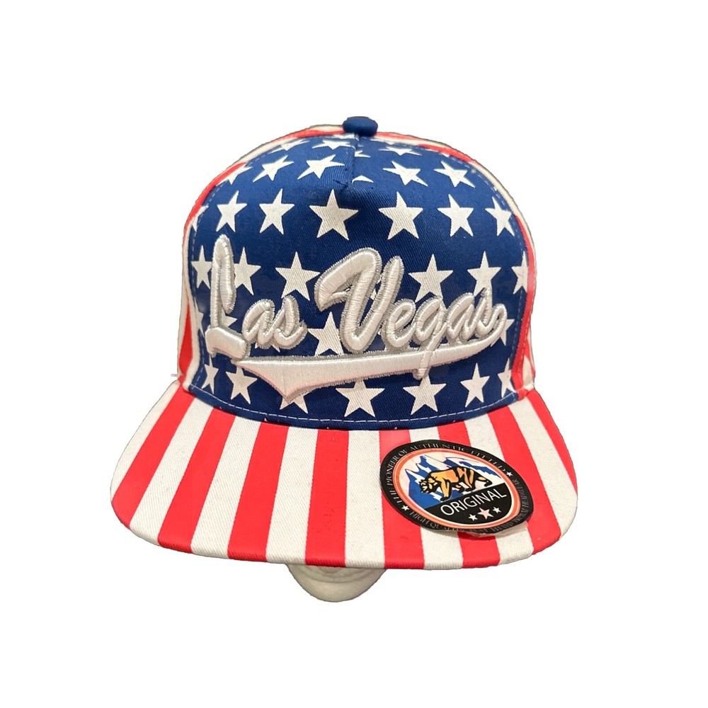 LAS VEGAS Embroidered Snapback Flat Brim Adjustable Baseball Cap Hats Patriotic