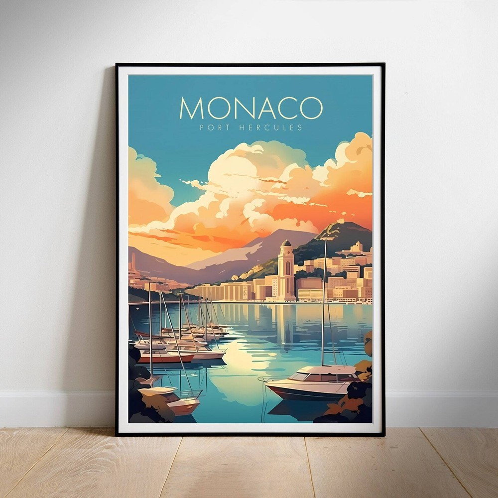 Printable Wall Art Monaco Retro Travel Poster Instant Hanging Decor New Home