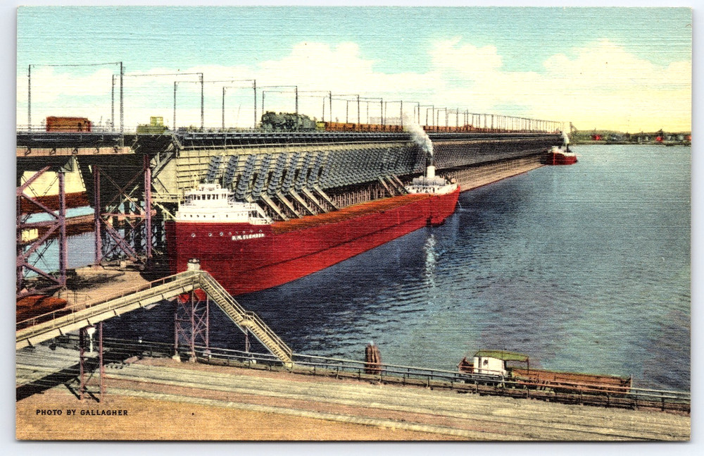 Loading Giant Freighters At Iron Ore Docks On Lake Superior Vintage Postcard