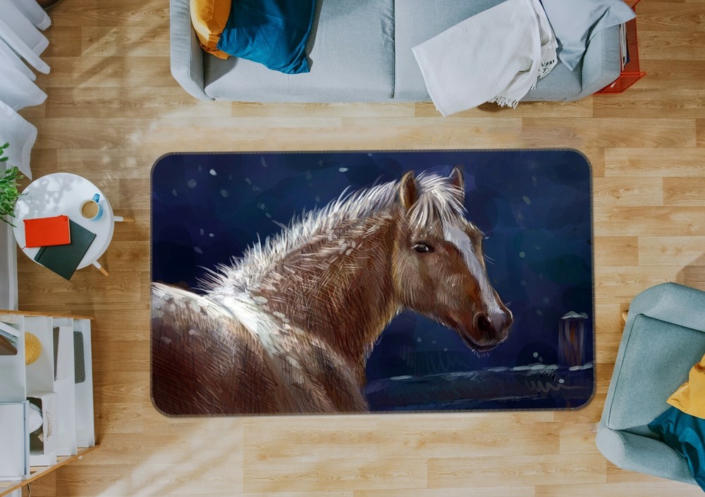 3D Watercolor Horse Elegant Non Slip Rug Mat O721 Animal Carpet Fay for Home