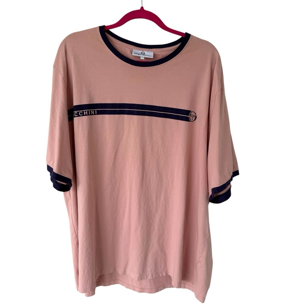 Sergio Tacchini T Shirt Mens 3XL Pink short Stripe Graphic Streetwear Tee