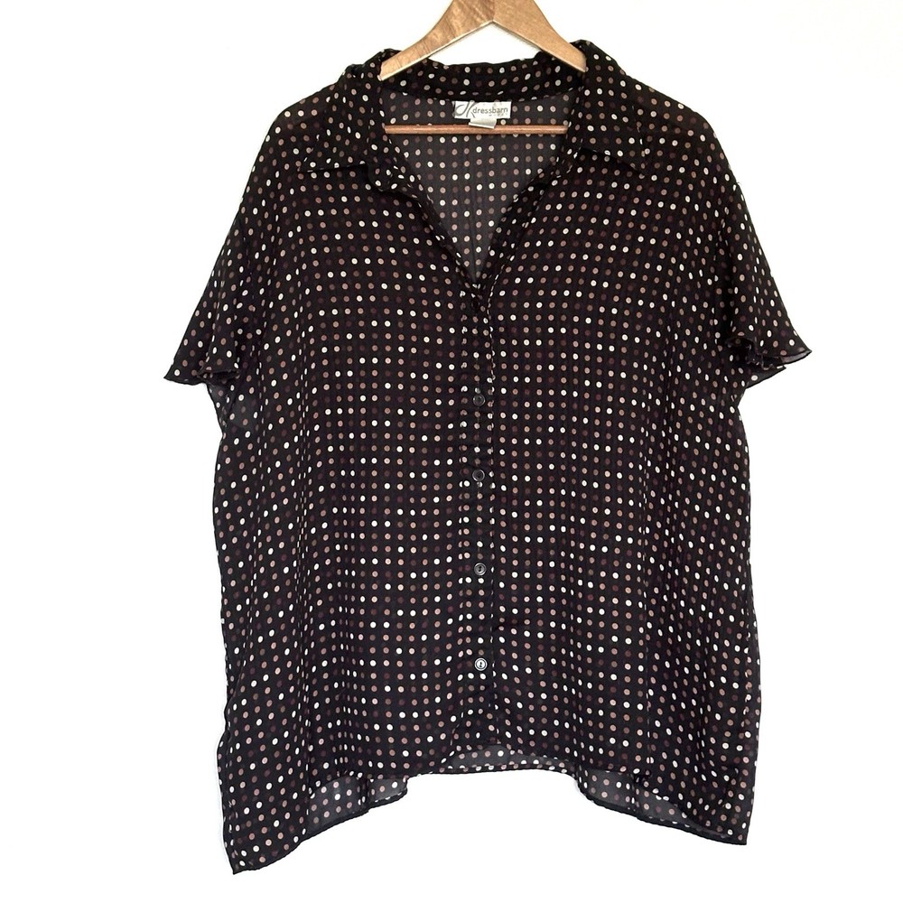 Dressbarn Plus Shirt Women’s 3X Polka Dot Button Up Short Sleeve Sheer Top