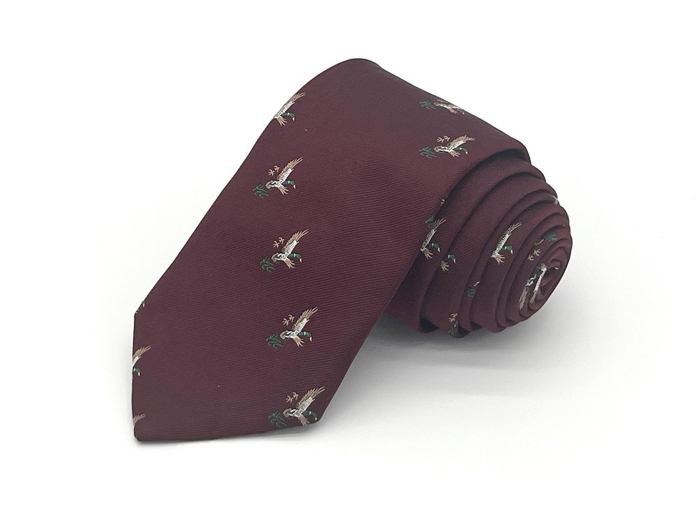 Vintage Sturbridge Men’s Necktie Mallard Duck Flying Hunting Wildlife Burgundy