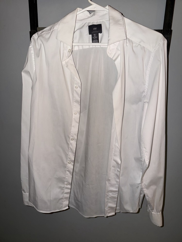 H&M Men's Slim Fit Button-Up Long Sleeve Shirt, Size Small, White