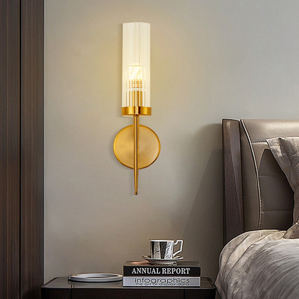 Modern Gold Wall Light Sconce with Glass Shade Hallway Bedroom Bathroom Fixtures