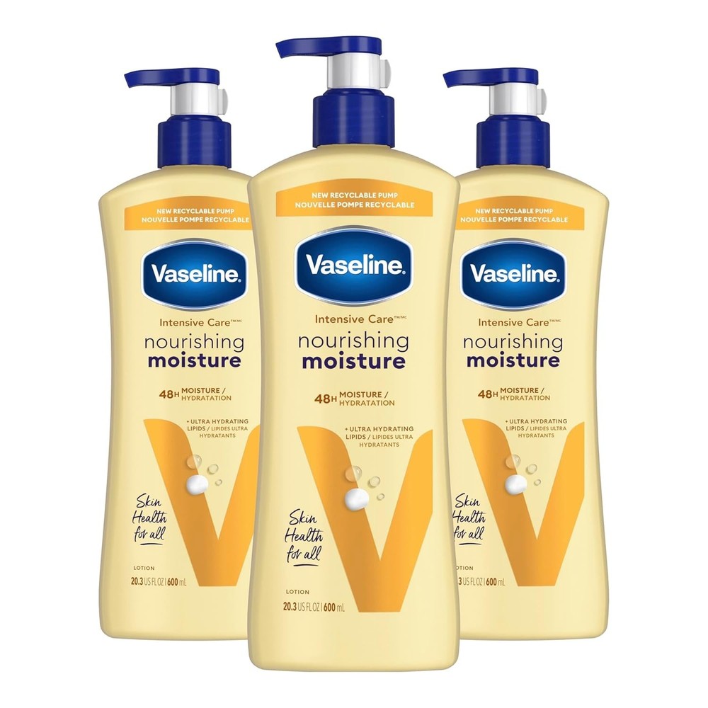 Vaseline Nourishing Moisture Lotion 3 Pack with Pure Oat Extract for Dry Skin 20.3 fl oz